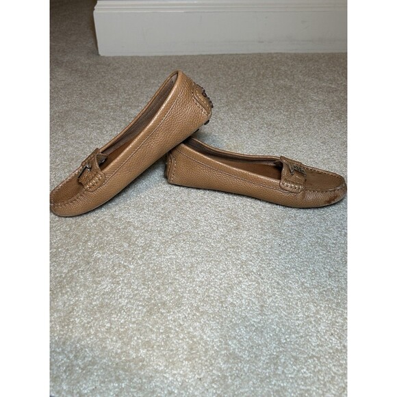 Tory Burch Kendrick Tumbled Leather Shoes Tan Loafers Size 7M - Picture 6 of 11